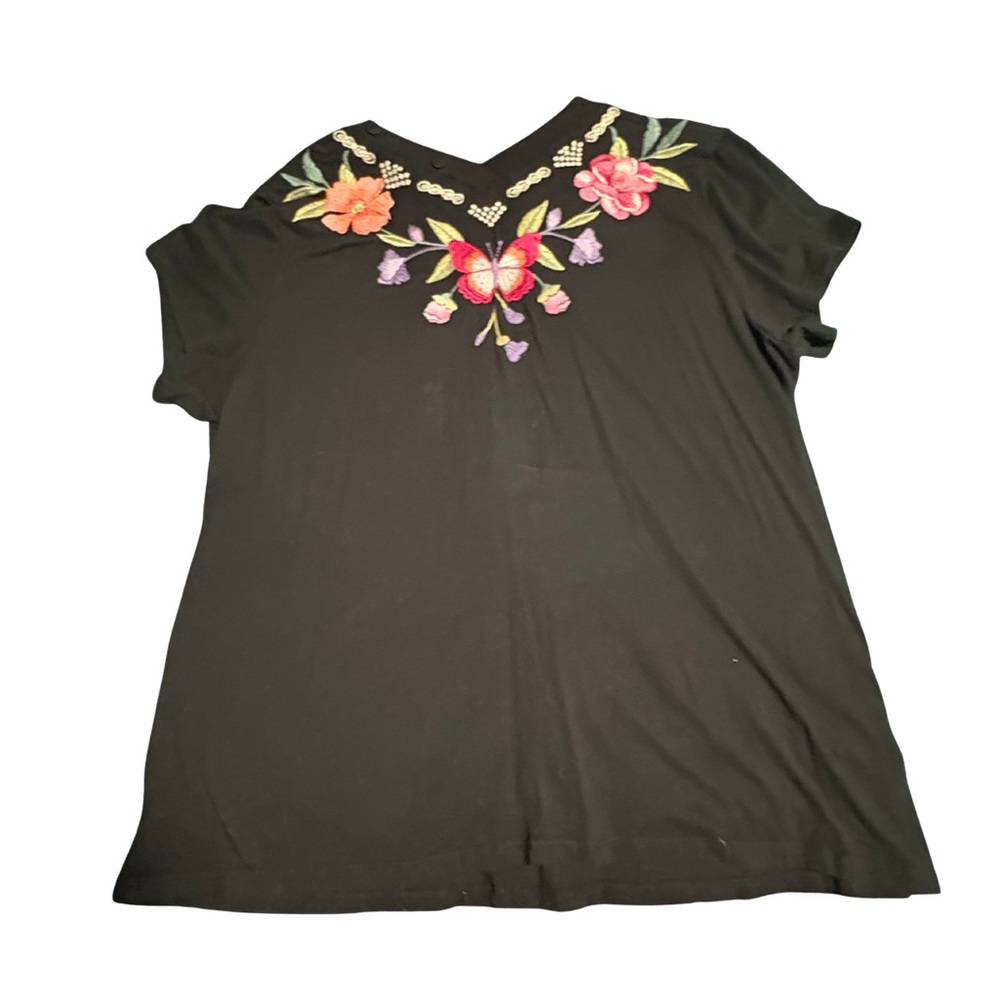 Johnny Was Embroidered Henley Cotton Shirt - L - Picture 3 of 6
